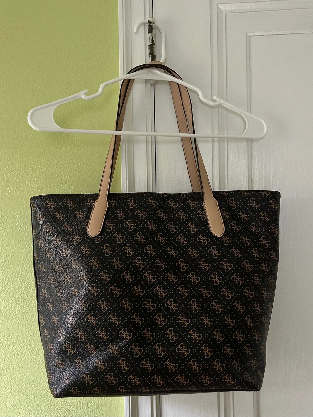 GUESS Brown Logo Tote with Tan Handles